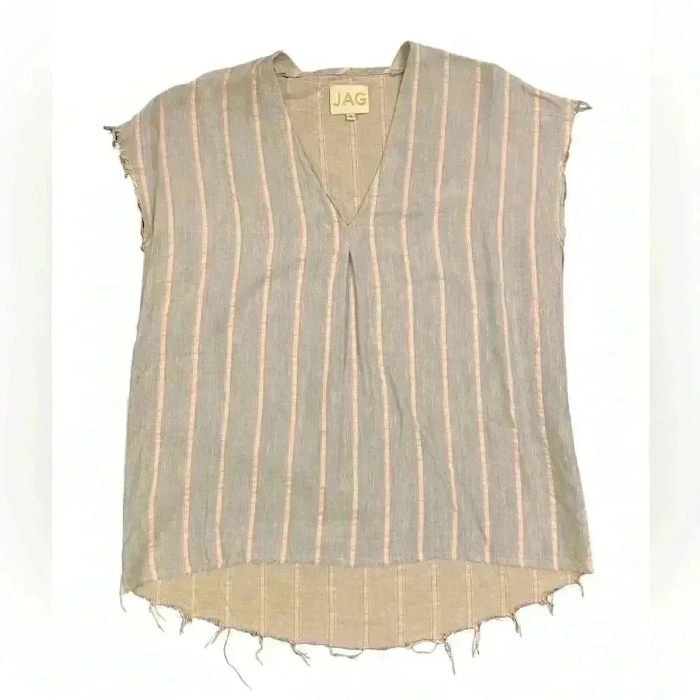 JAG Striped Raw Hem Shirt Size Small